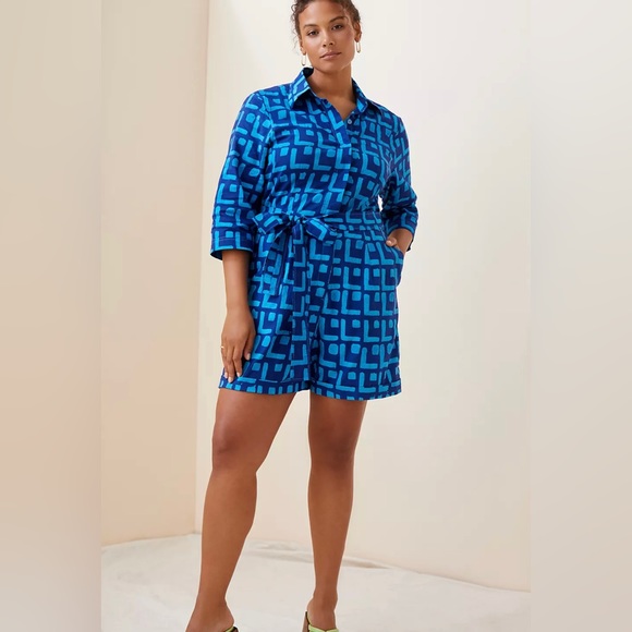 NWT Anthropologie SIKA Geometric Romper - women size 2 geometric blue with belt - Picture 5 of 11